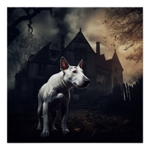 Bull Terrier Halloween Beängstigend Poster