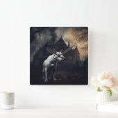 Bull Terrier Halloween Beängstigend Quadratische Wanduhr (Zuhause)