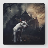 Bull Terrier Halloween Beängstigend Quadratische Wanduhr (Vorderseite)