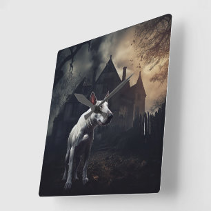 Bull Terrier Halloween Gruselig Quadratische Wanduhr