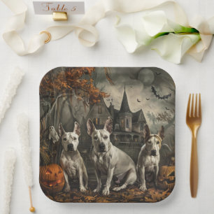 Bull Terrier Halloween Nacht Hunde-Spaß Pappteller