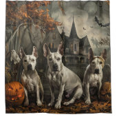 Bull Terrier Halloween Night Doggy Delight Duschvorhang (Vorderseite)
