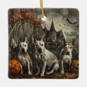 Bull Terrier Halloween Night Doggy Delight Keramikornament (Vorderseite)