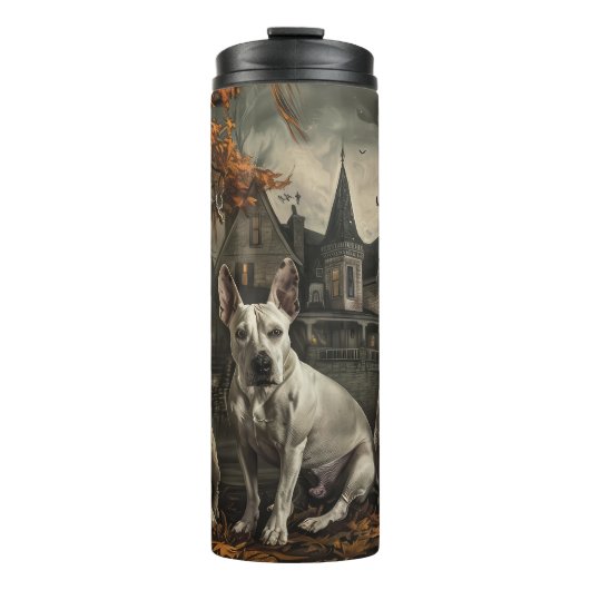 Bull Terrier Halloween Night Doggy Delight Thermosbecher (Vorderseite)