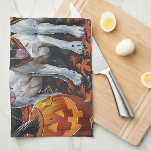 Bull Terrier Halloween Spooky Geschirrtuch (Viertel Falte)