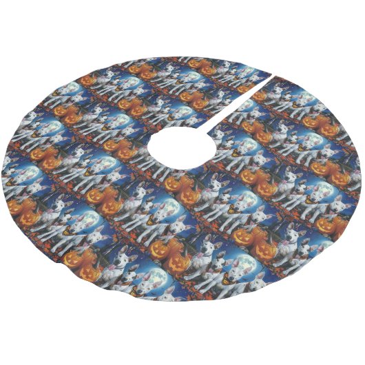 Bull Terrier Halloween Spooky Polyester Weihnachtsbaumdecke (Schrägansicht)