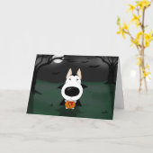 Bull Terrier Halloween Vampire Karte (Gelbe Blume)