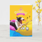 Bull Terrier "Happy Birthday" Fotokarte Karte (Gelbe Blume)