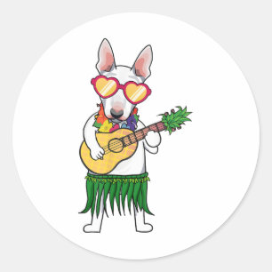 Bull Terrier Hawaiian Costume Ukulele Summ Runder Aufkleber