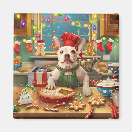 Bull Terrier Holiday Baking: Festliche Weihnachten Magnet (Vorne)