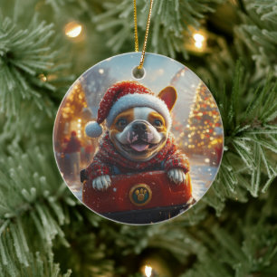 Bull Terrier Hund Achterbahn Weihnachten Keramik Ornament