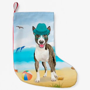 Bull Terrier Hund am Strand Kleiner Weihnachtsstrumpf