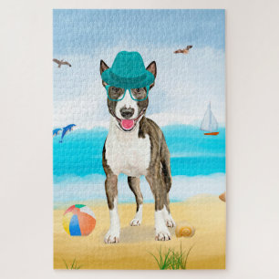 Bull Terrier Hund am Strand Puzzle