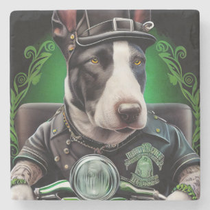 Bull Terrier Hund fährt Fahrrad St. Patrick's Day Steinuntersetzer