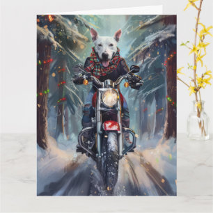 Bull Terrier Hund fährt Motorrad Weihnachten Karte