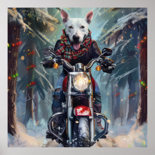 Bull Terrier Hund fährt Motorrad Weihnachten Poster