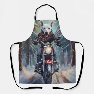 Bull Terrier Hund fährt Motorrad Weihnachten Schürze