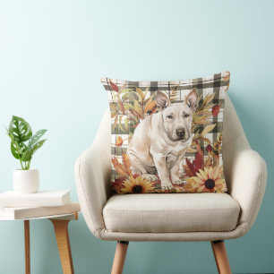 Bull Terrier Hund Herbst Aquarell Blumen Kissen