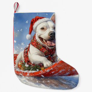 Bull Terrier Hund im Schlitten Lass es schneien We Kleiner Weihnachtsstrumpf
