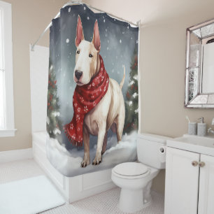 Bull Terrier Hund im Schnee Weihnachten Duschvorhang