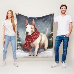 Bull Terrier Hund im Schnee Weihnachten  Fleecedecke