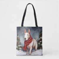 Bull Terrier Hund im Schnee Weihnachten