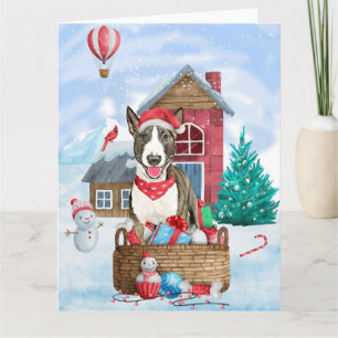 Bull Terrier Hund im Schnee Weihnachtshundehaus Karte