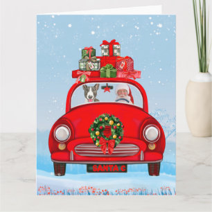 Bull Terrier Hund in Auto mit dem Weihnachtsmann Karte
