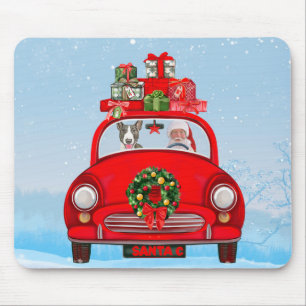 Bull Terrier Hund in Auto mit dem Weihnachtsmann Mousepad