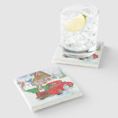 Bull Terrier Hund in Christmas Delivery LKW Schnee Steinuntersetzer (Seitenansicht)