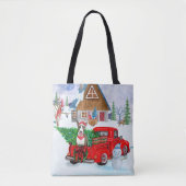 Bull Terrier Hund in Christmas Delivery LKW Schnee Tasche (Vorderseite)