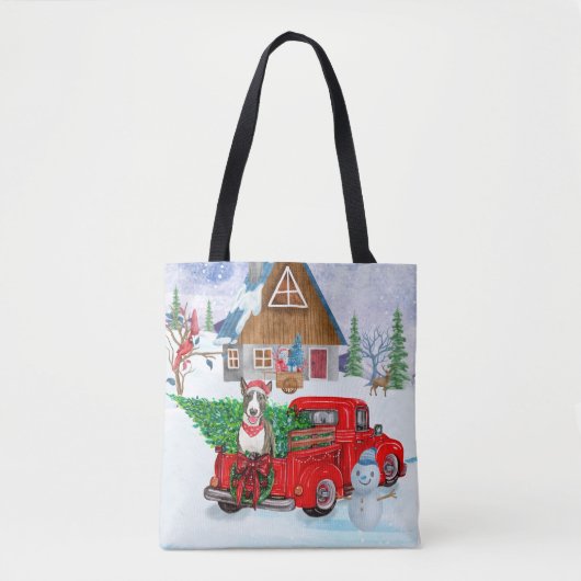 Bull Terrier Hund in Christmas Delivery LKW Schnee Tasche (Vorderseite)