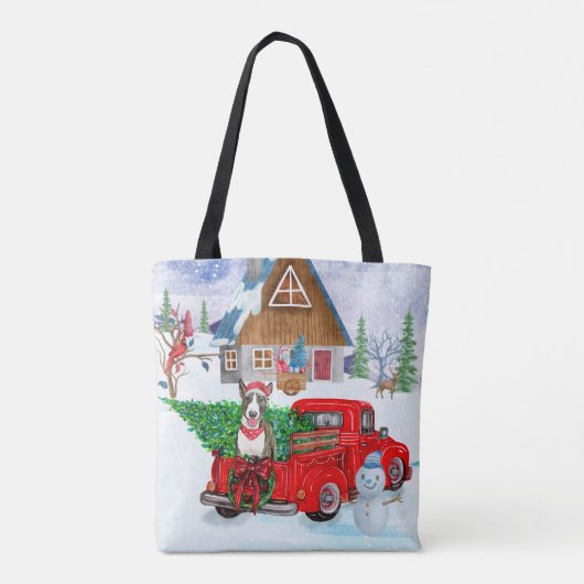 Bull Terrier Hund in Christmas Delivery LKW Schnee Tasche (Rückseite)