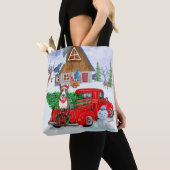 Bull Terrier Hund in Christmas Delivery LKW Schnee Tasche (Von Nahem)
