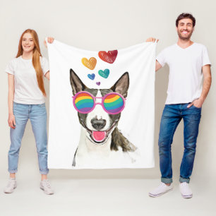 Bull Terrier Hund mit Herzchen Valentinstag Fleecedecke
