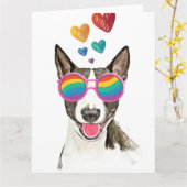 Bull Terrier Hund mit Herzchen Valentinstag Karte (Gelbe Blume)