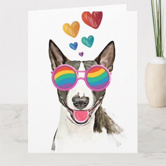 Bull Terrier Hund mit Herzchen Valentinstag Karte (Vorderseite)
