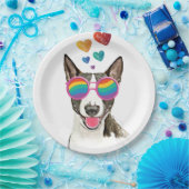 Bull Terrier Hund mit Herzchen Valentinstag Pappteller (Party)