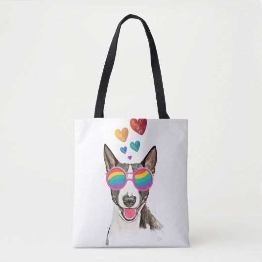 Bull Terrier Hund mit Herzchen Valentinstag Tasche (Vorderseite)
