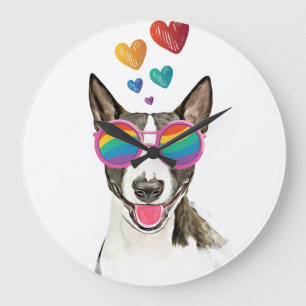 Bull Terrier Hund mit Herzen Valentinstag Große Wanduhr