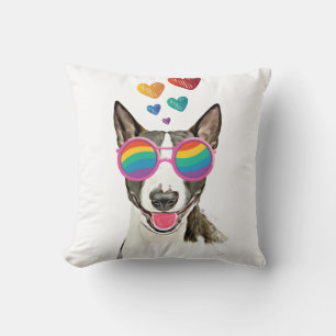 Bull Terrier Hund mit Herzen Valentinstag  Kissen