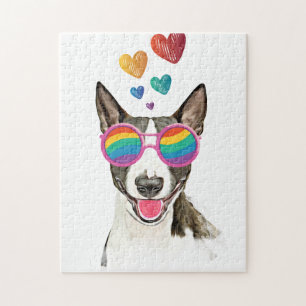 Bull Terrier Hund mit Herzen Valentinstag Puzzle