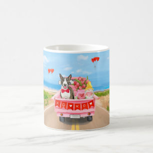 Bull Terrier Hund Valentinstag Lastwagen Herzen  Kaffeetasse
