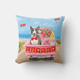 Bull Terrier Hund Valentinstag Lastwagen Herzen Kissen