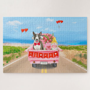 Bull Terrier Hund Valentinstag Lastwagen Herzen Puzzle
