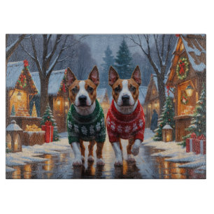 Bull Terrier Hunde Weihnachten Schnee Urlaub Schneidebrett