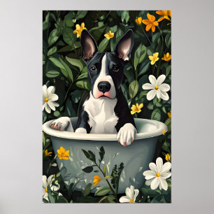 Bull Terrier im Badewanne Poster, Lustiger Hund Po Poster