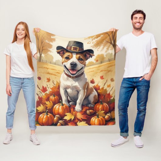 Bull Terrier im Herbst hinterlässt Erntedank Art Fleecedecke (Beispiel)