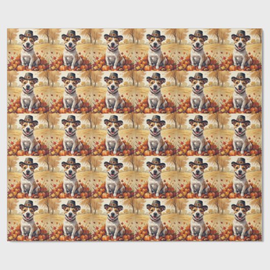 Bull Terrier im Herbst hinterlässt Erntedank Art Geschenkpapier (Flach)