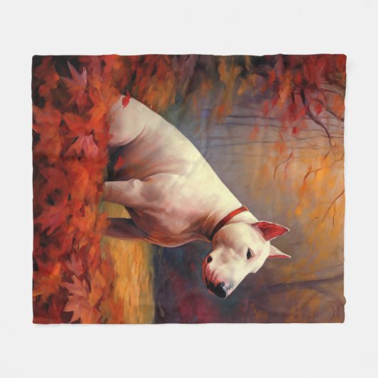 Bull Terrier im Herbst Leaves Fall Inspiriert Fleecedecke (Vorderseite (Horizontal))
